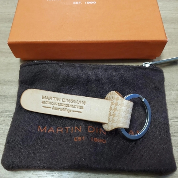 Martin Dingman Tan American Saddle Leather Keychain Accessory Felt Zipper Bag - Picture 4 of 8